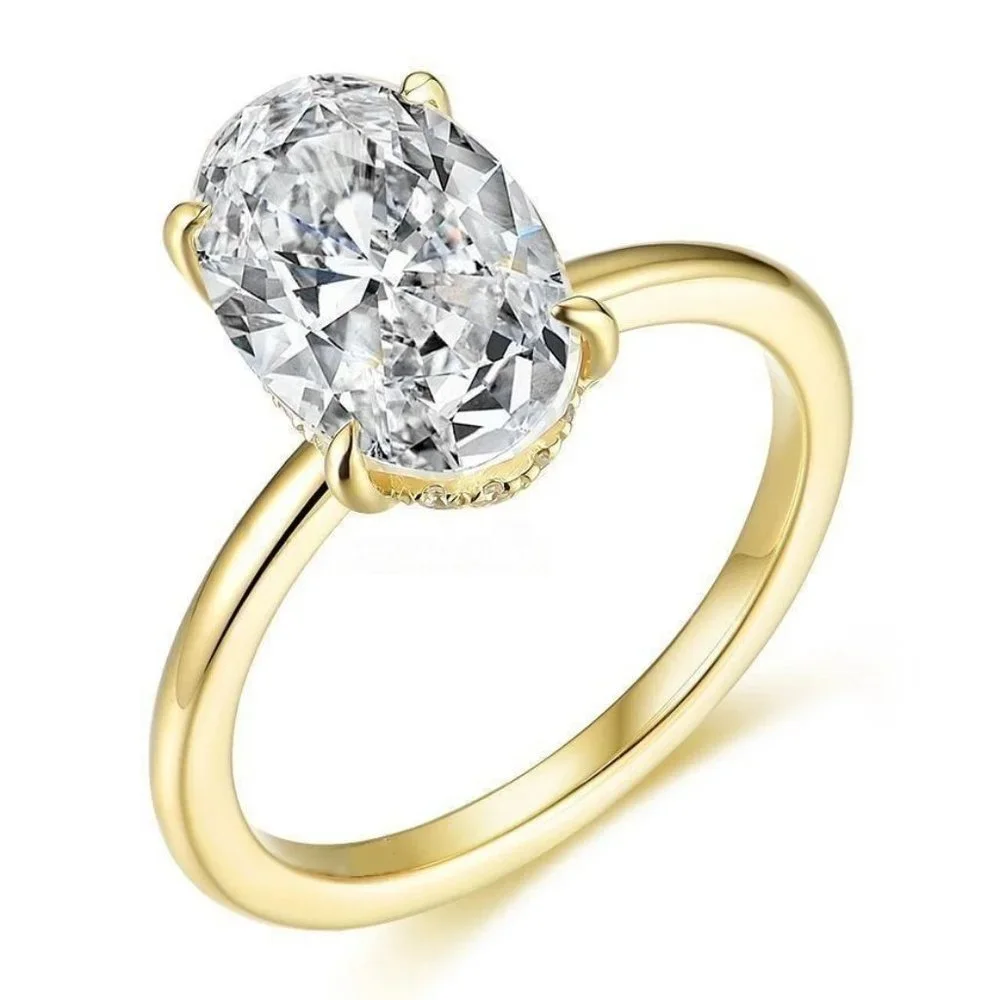 Certified 3ct. t.w. Moissanite Diamond Oval Crushed Ice 10K Yellow Gold Ring NEW